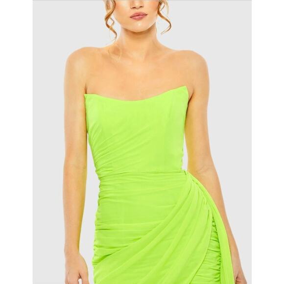 MAC DUGGAL Dress Size 6 Evening Gown NEW Lime Green Strapless Ruched Faux Wrap - Picture 8 of 9